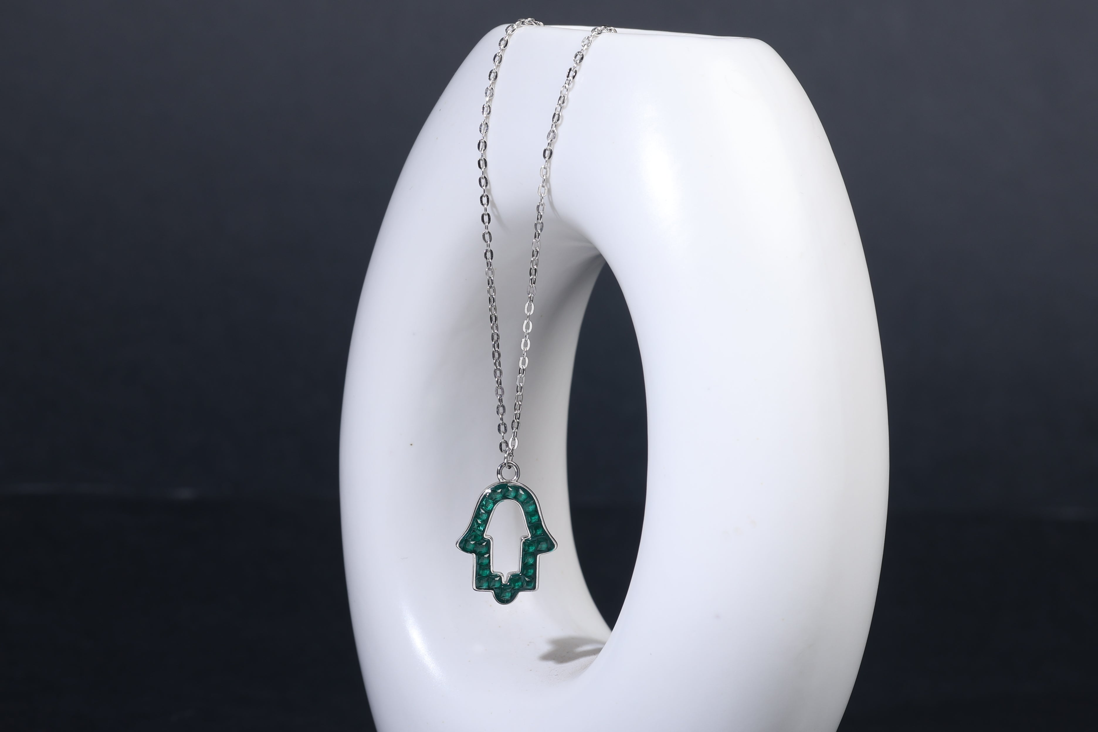 Emerald Hamsa Necklace